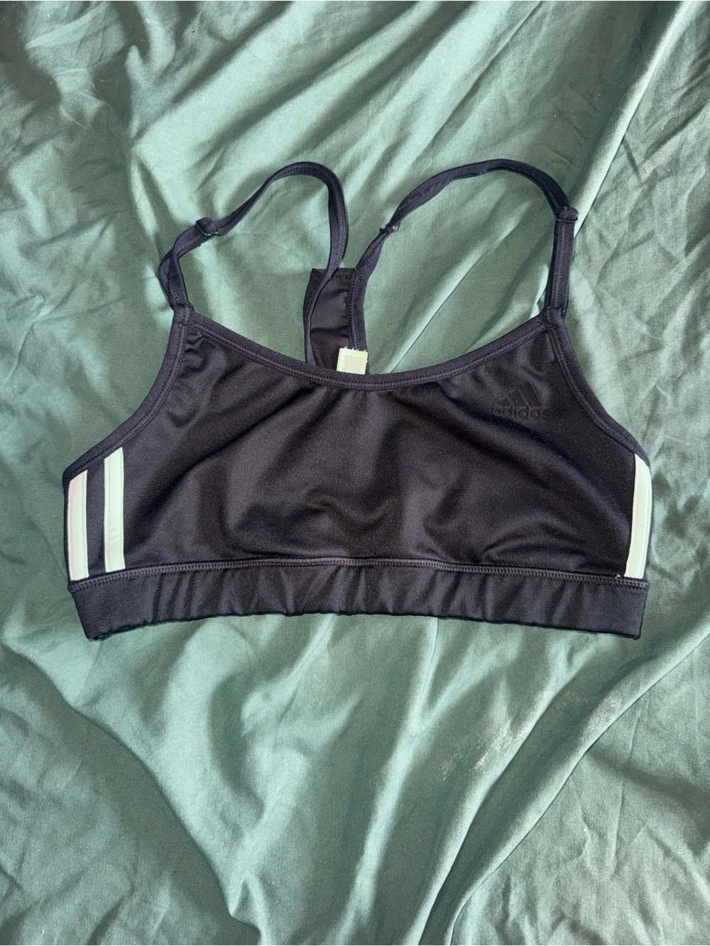 adidas Black Sports Bra with White Stripe Details